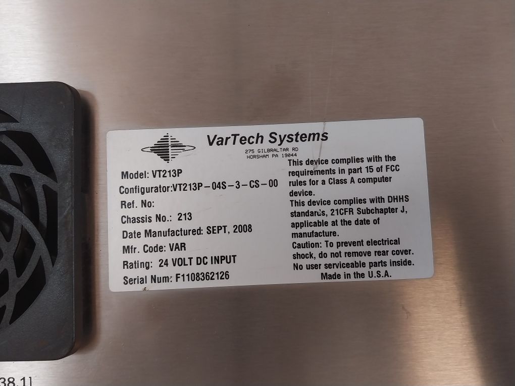 Vartech Systems Vt213P Operator Interface Panel Vt213P-04S-3-cs-00