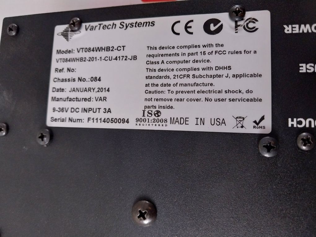Vartech Vt084Whb2-ct Touch Screen Monitor Vt084Whb2-201-1-cu-4172-jb