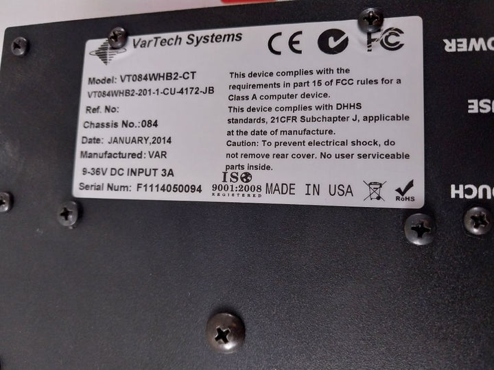 Vartech Vt084Whb2-ct Touch Screen Monitor Vt084Whb2-201-1-cu-4172-jb