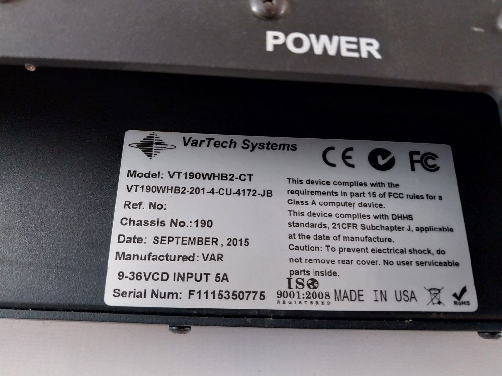 Vartech Vt190Whb2-ct Monitor Display
