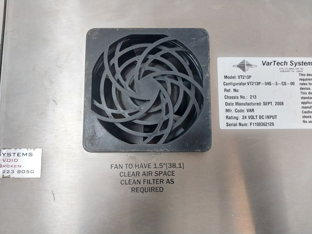 Vartech Systems Vt213P Operator Interface Panel 24 Volt Dc Input