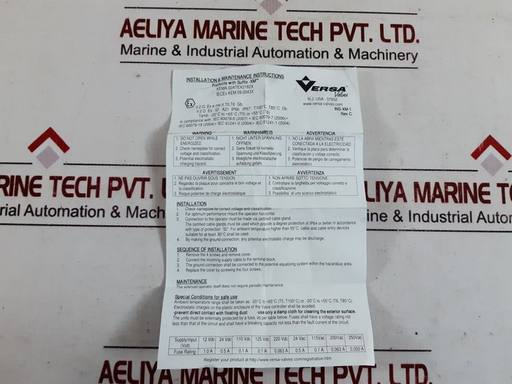 Versa P-2002-02-xmaa-d024 Solenoid Valve