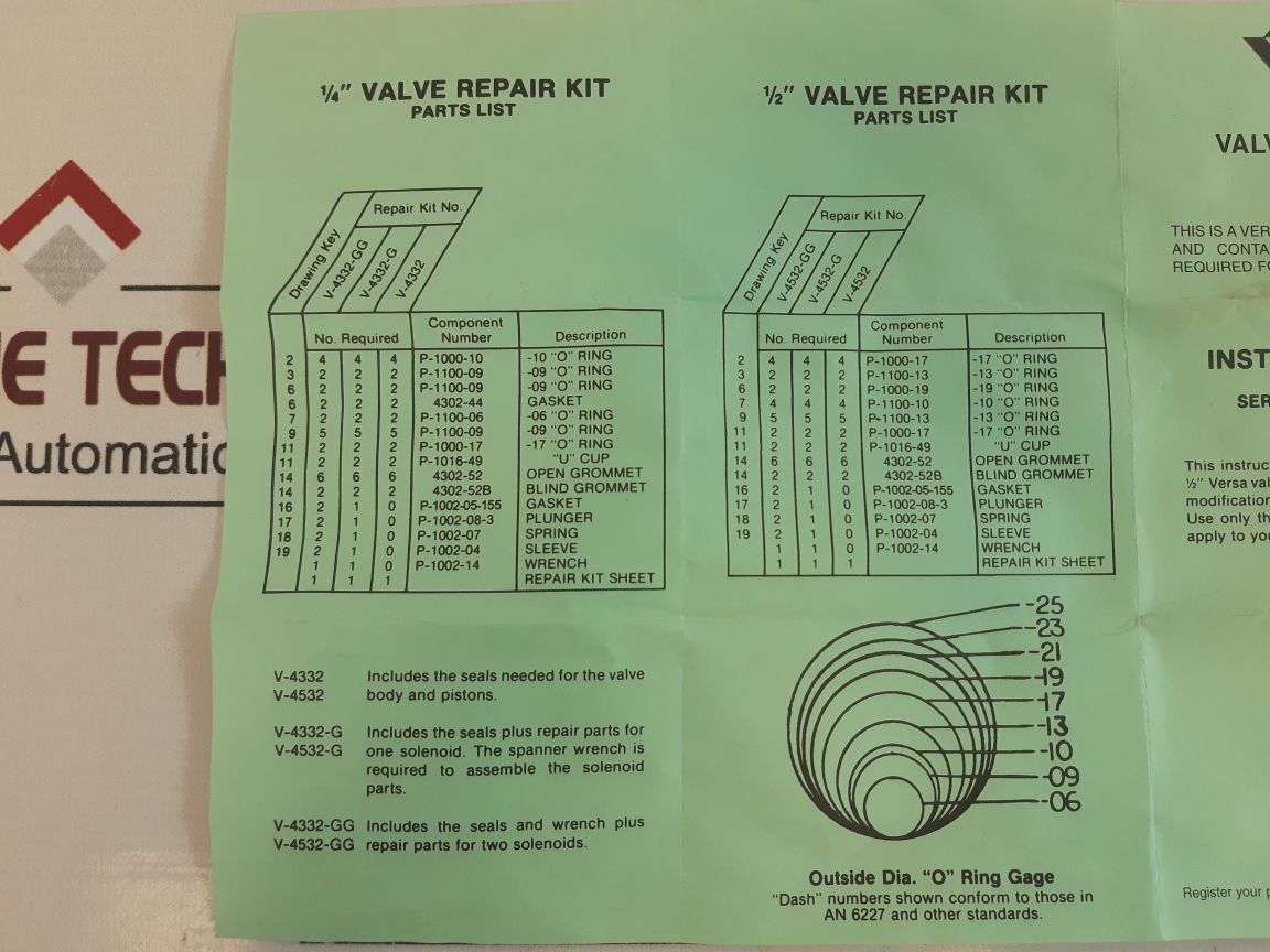 Versa Valves V-4532-gg Valve Repair Kit