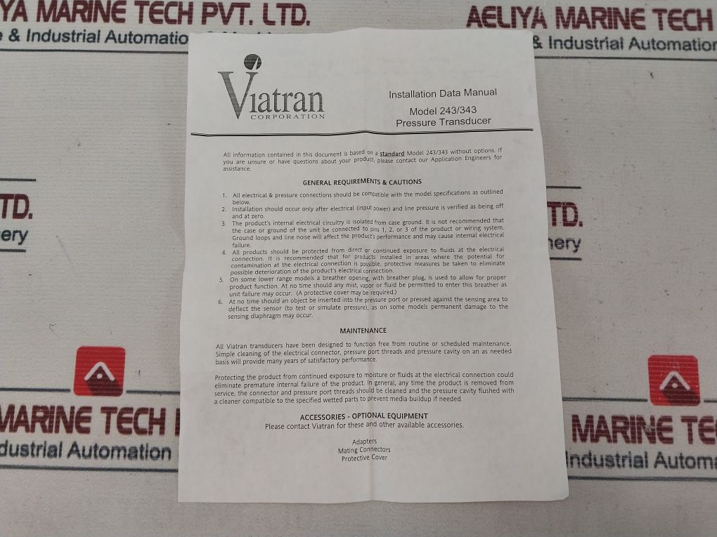 Viatran 343Arg Pressure Transducer 0-300 Psig