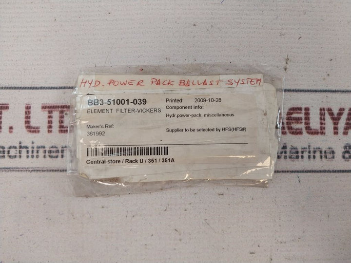 Vickers 361992 Filter Element Bb3-51001-039