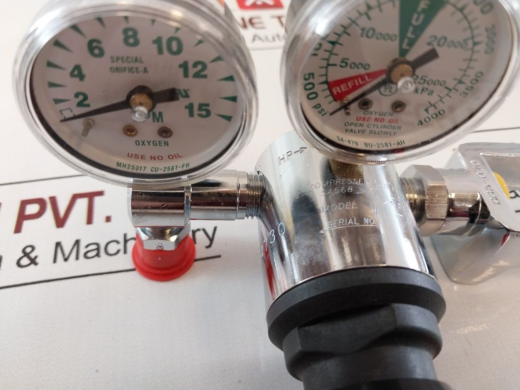 Victor Vmg-15Sy Medical Oxygen Regulator Dual Gauge