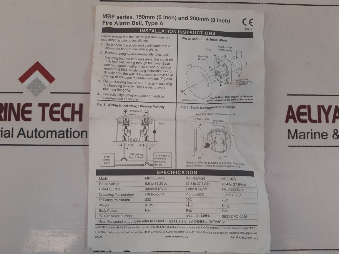 Vimpex Mbf-6Ev-24 Fire Alarm Bell Type A -10 To +50°C