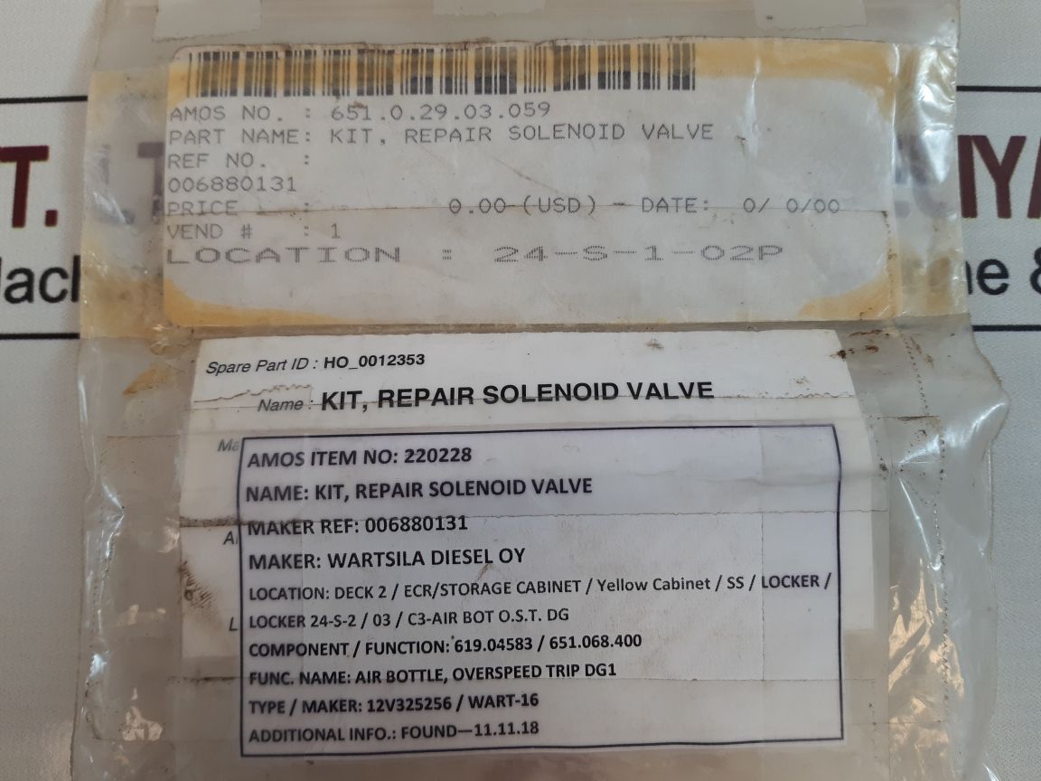 Set Of 4X Wartsila 006880131 Solenoid Valve Repair Kit
