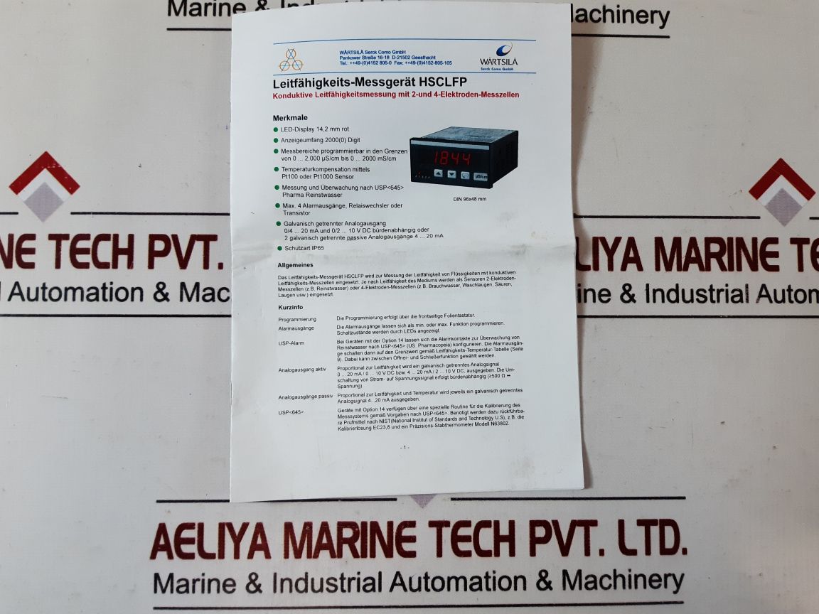 Wartsila Conductivity-panelmeter Lf 9648