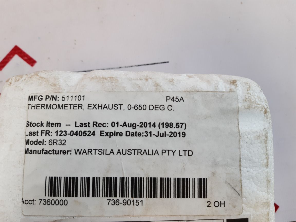 WartsilaRexotherm 6R32 Thermometer 0-650 Deg C. 511101
