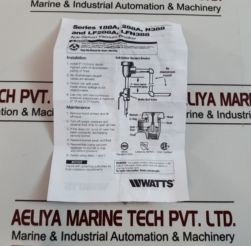 Watts 1/2 288A-sc-z23 Anti-siphon Vacuum Breaker 59-49-sa

