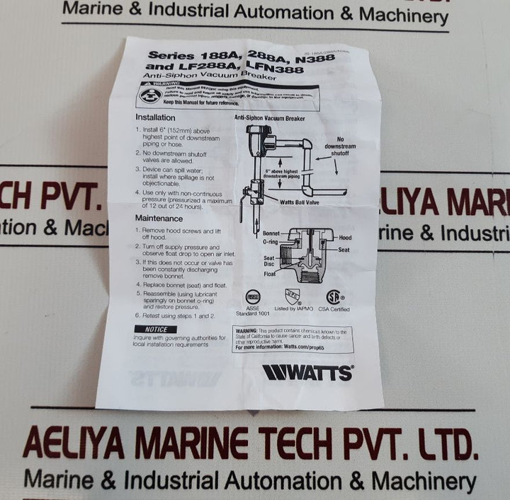 Watts 1/2 288A-sc-z23 Anti-siphon Vacuum Breaker 59-49-sa
