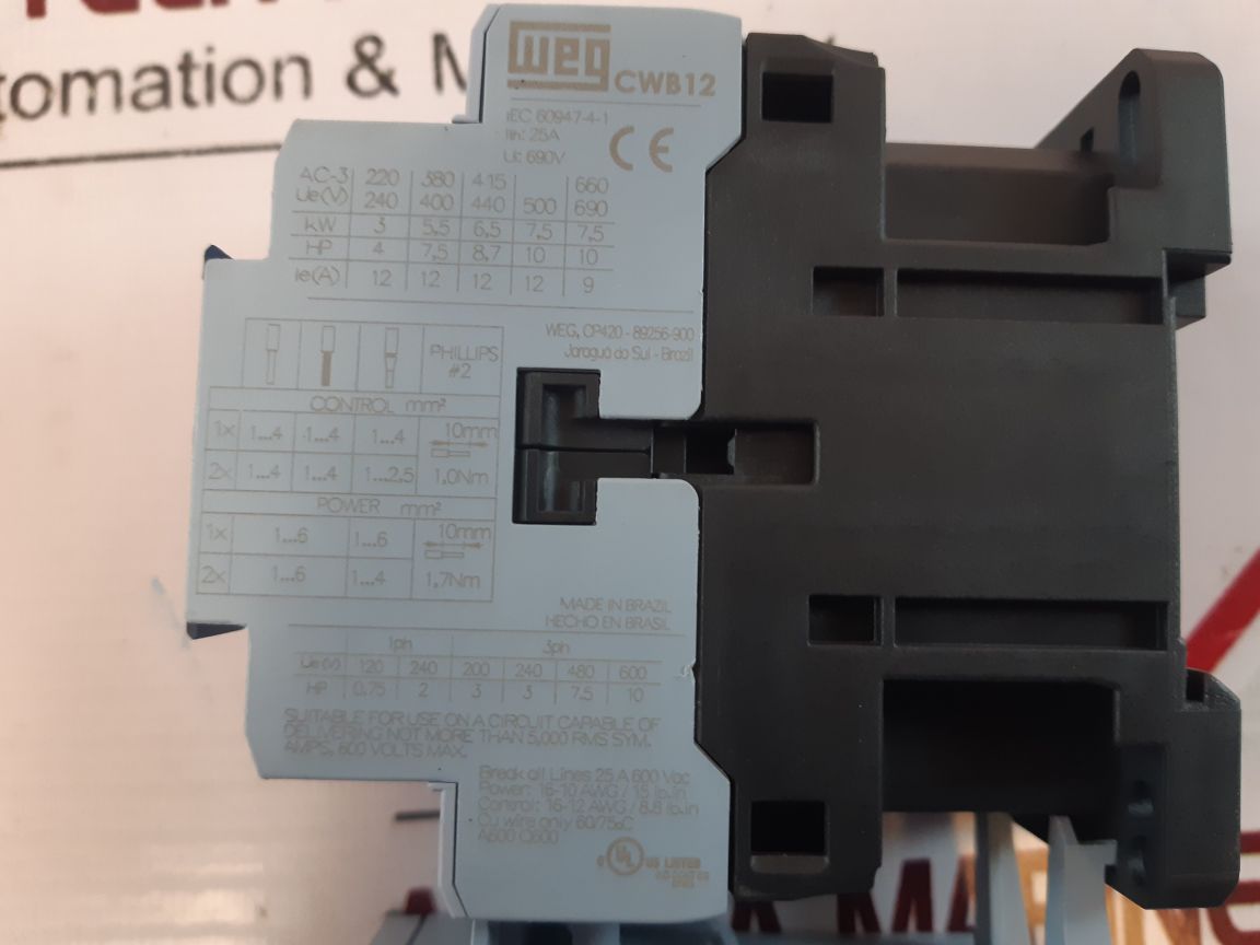 Weg Rw27-2D Overload Relay With Cwb12 Contactor