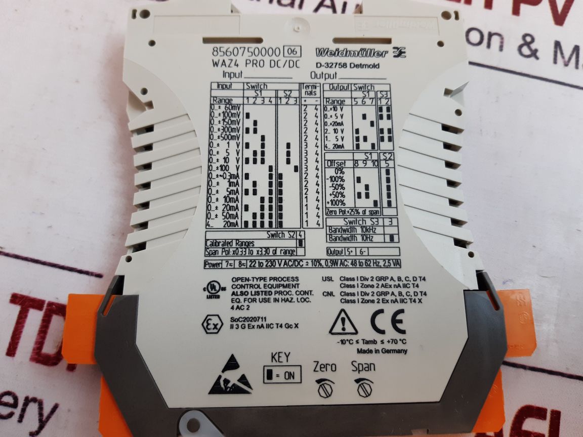 Weidmuller 8560750000 06 Waz4 Pro Dc/Dc Analogue Isolator