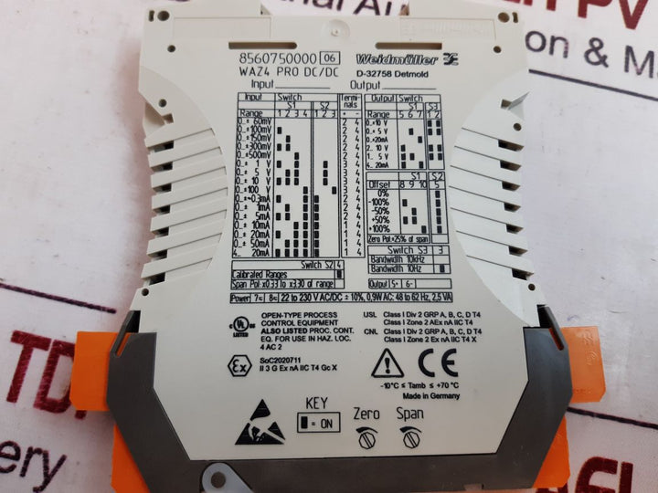 Weidmuller 8560750000 06 Waz4 Pro Dc/Dc Analogue Isolator