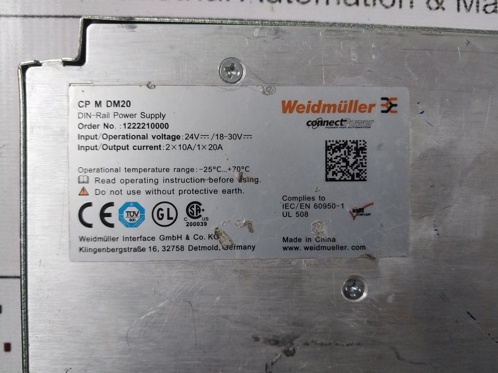 Weidmuller Cp M Dm20 Din-rail Power Supply 1222210000