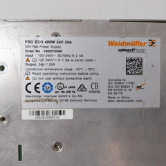 Weidmuller Pro Eco 480W 24V 20A Din-rail Power Supply En 50178