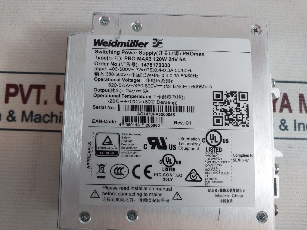 Weidmuller Pro Max3 120W 24V 5A Switching Power Supply 1478170000