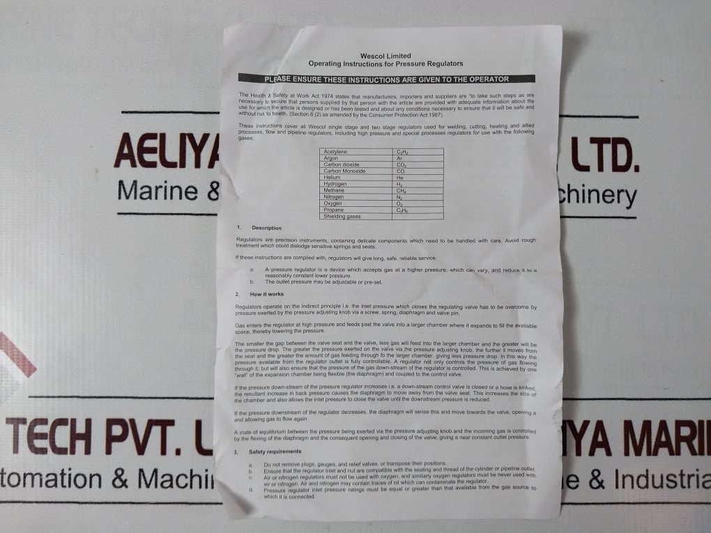 Wescol 0101-140 Single Stage Regulator Ss P 3.5 2G Se
