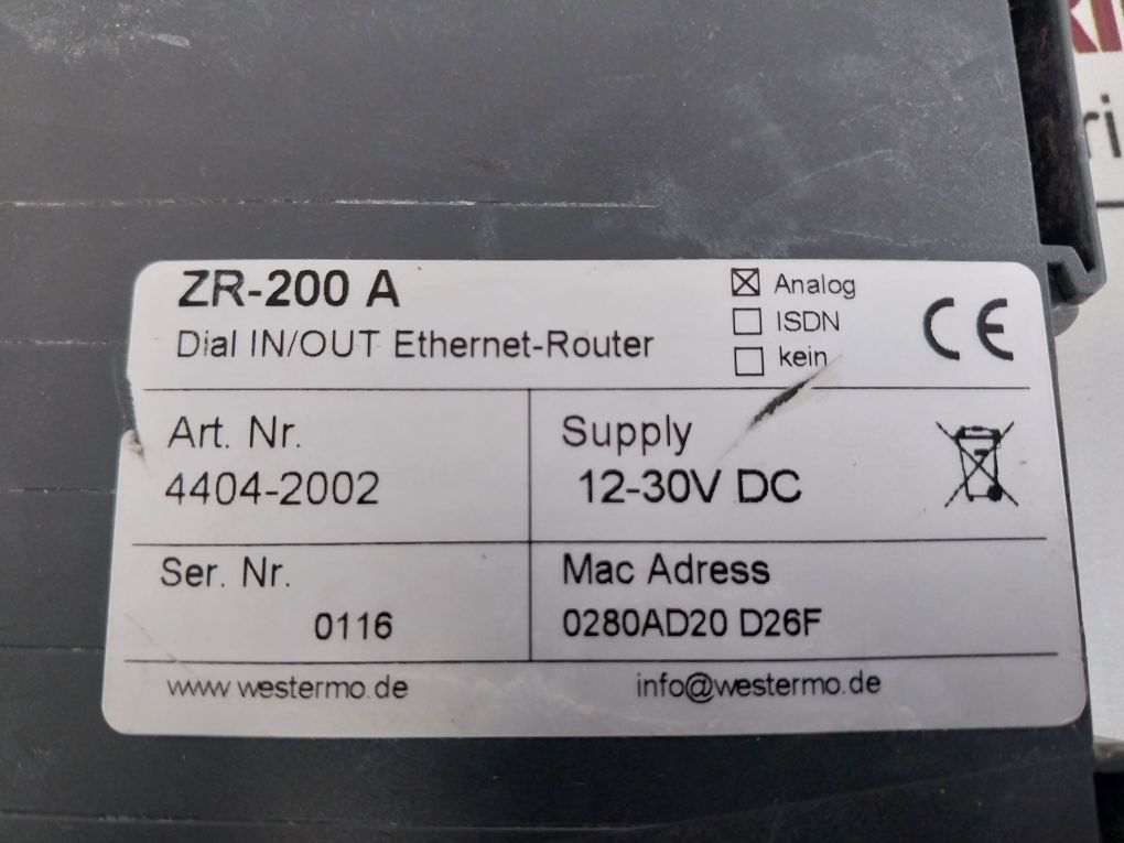 Westermo Zr-200A Dial In/Out Ethernet-router 4404-2002