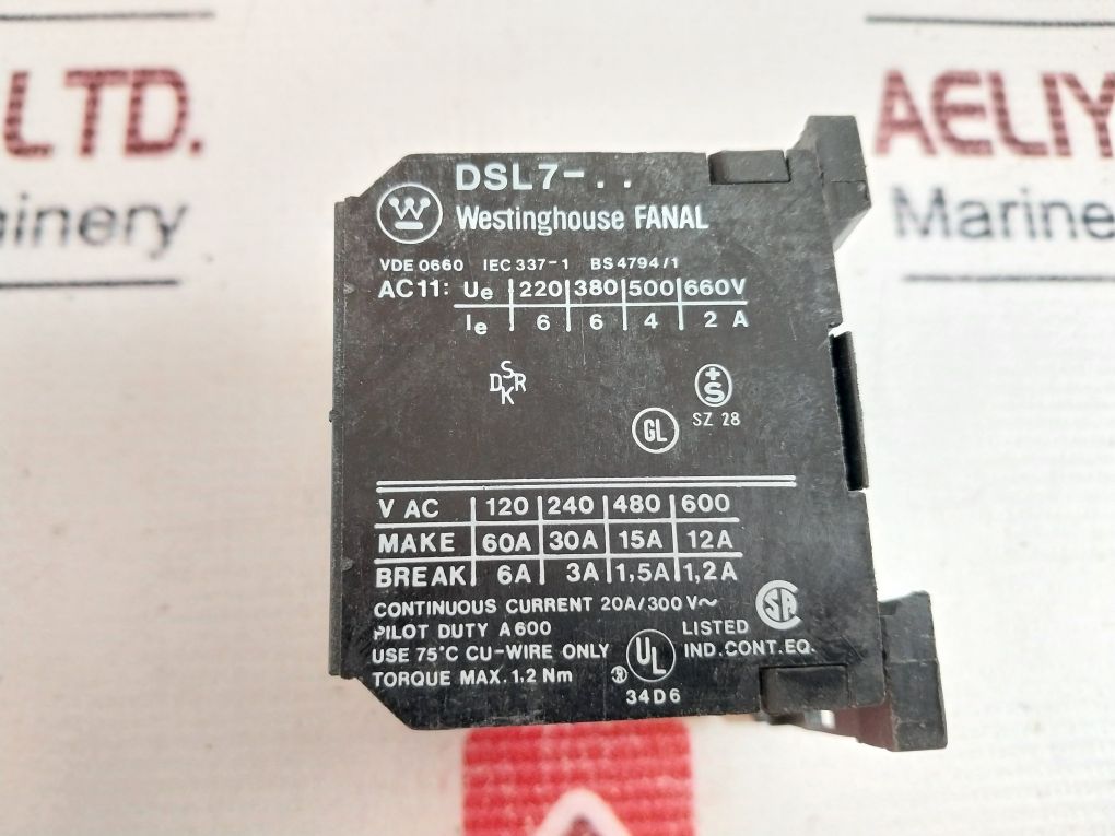 Westinghouse Dsl7-22 Contactor Relay 20A/300V~