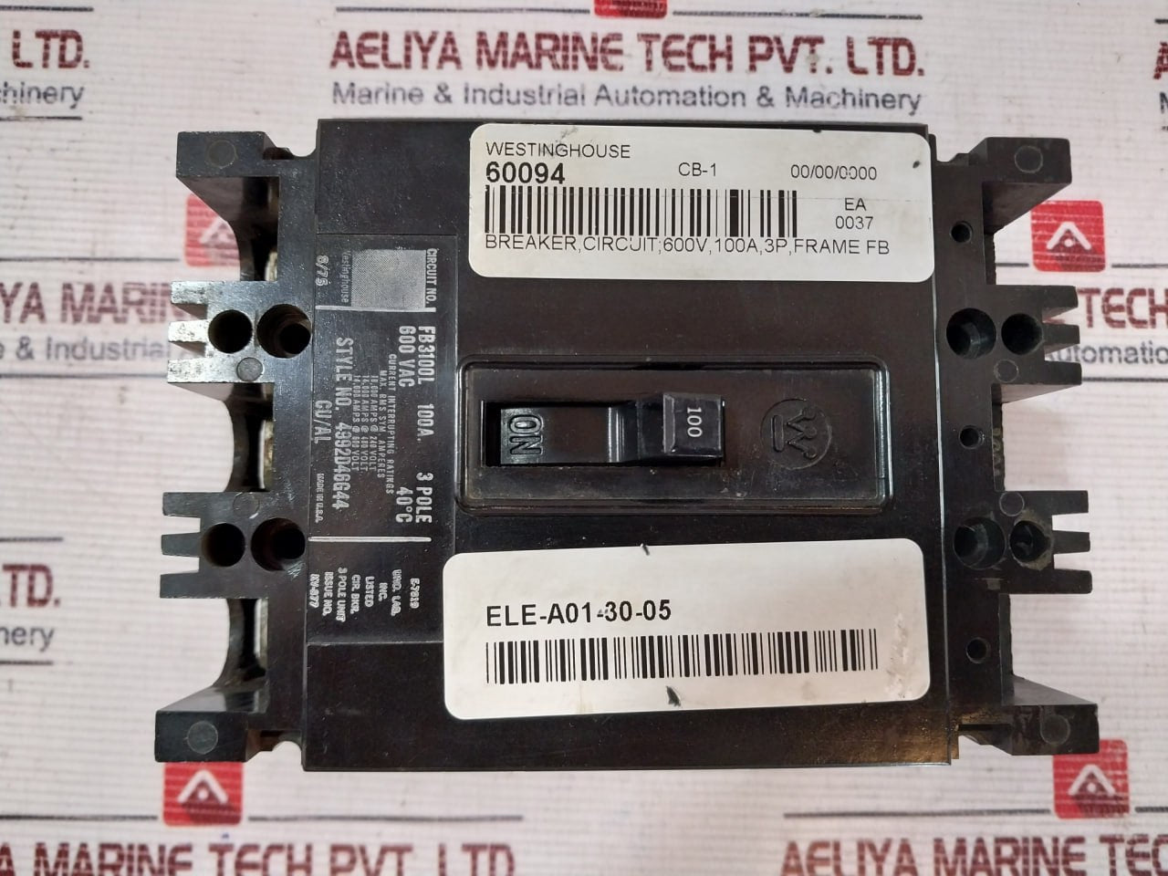 Westinghouse Fb3100L Circuit Breaker 100A 600V Ac 3-pole