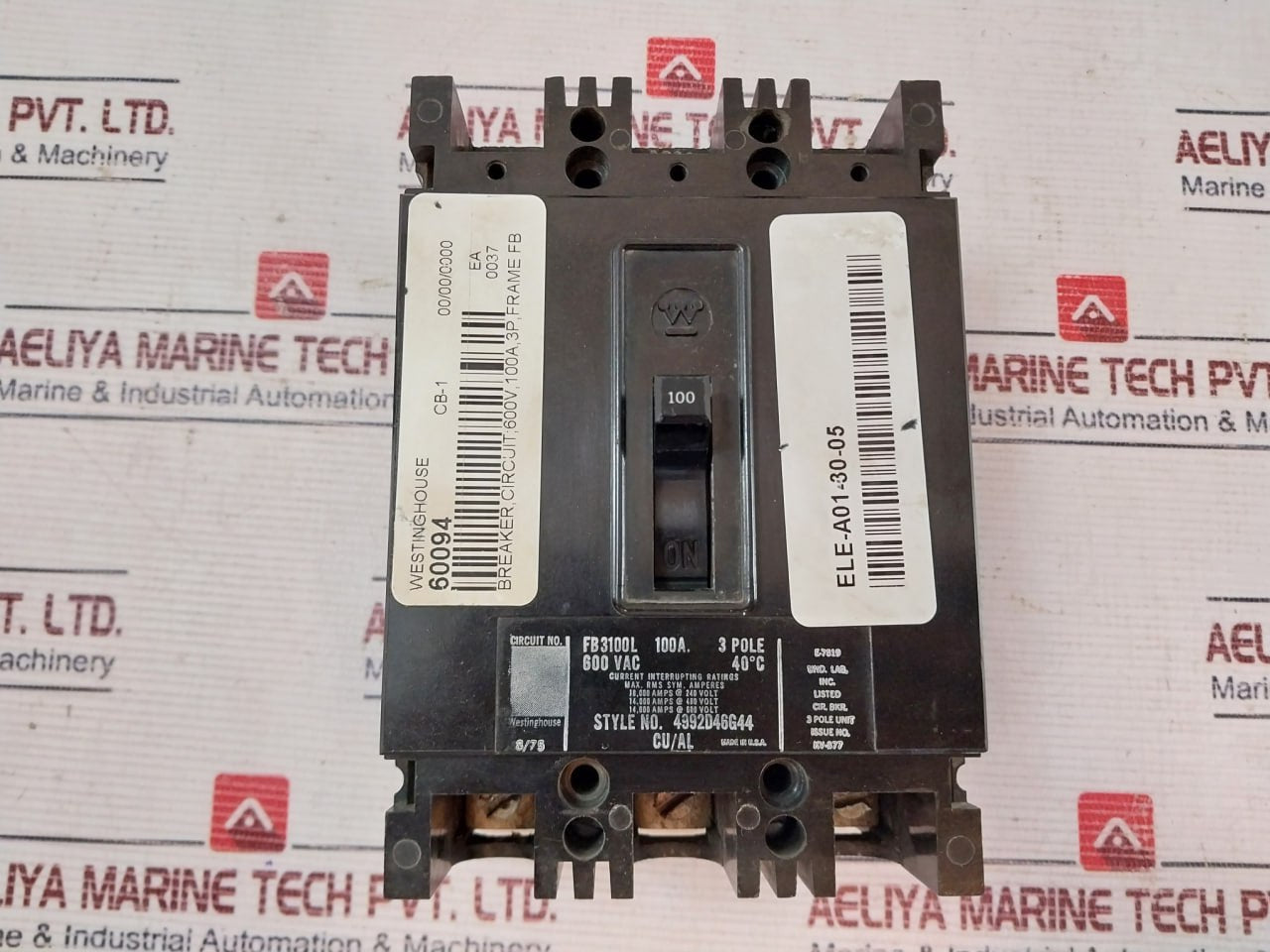 Westinghouse Fb3100L Circuit Breaker 100A 600V Ac 3-pole