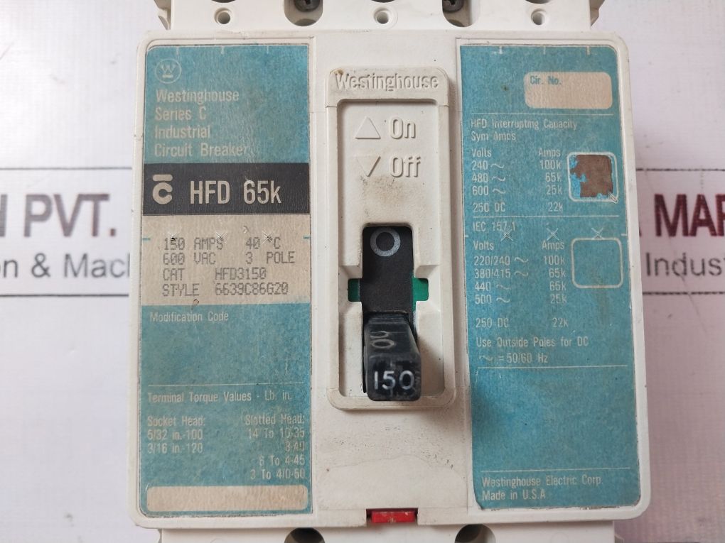 Westinghouse Hfd3150 Industrial Circuit Breaker 3-pole 600Vac,150A