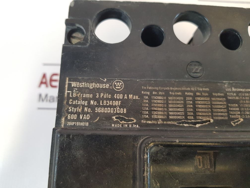 Westinghouse Lb3400F Lb Frame 3 Pole Circuit Breaker