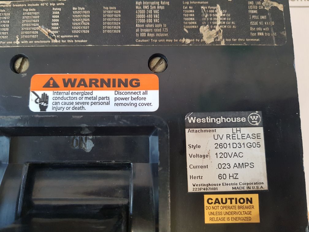 Westinghouse Ma3800F Circuit Breaker
