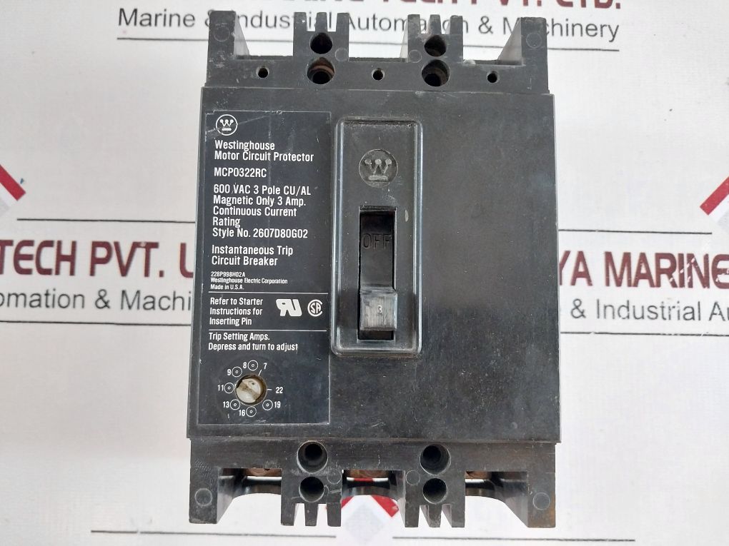 Westinghouse Mcp0322Rc Motor Circuit Protector 600 Vac 3 Pole