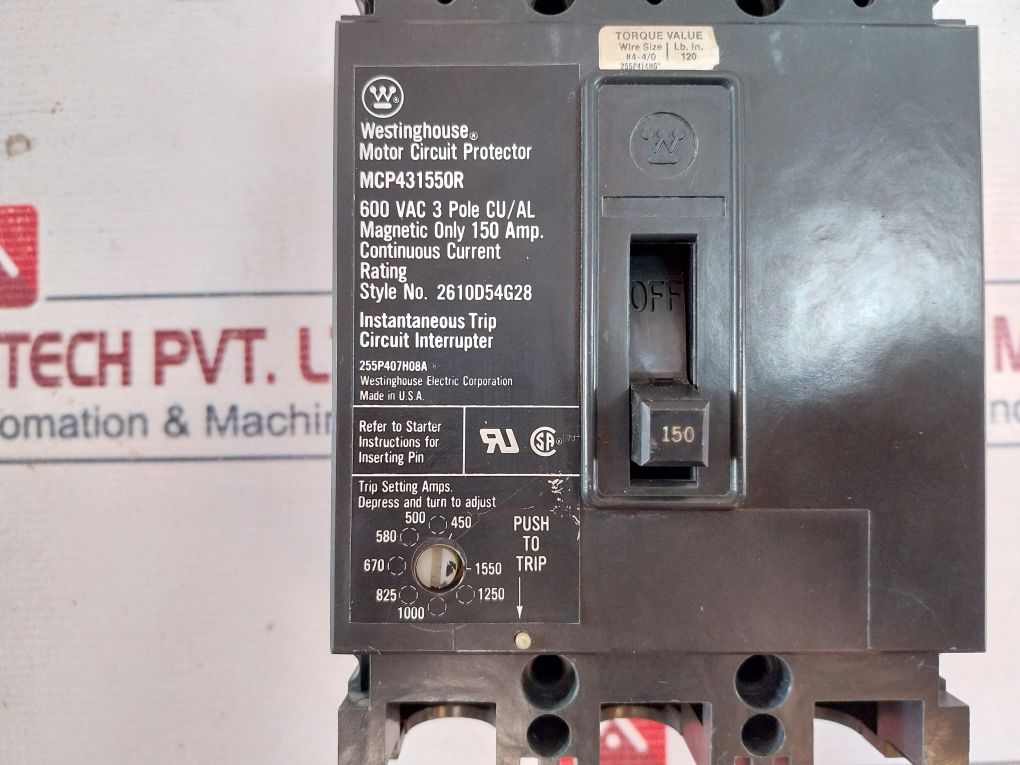 Westinghouse Mcp431550R Motor Circuit Protector 600 Vac 3 Pole