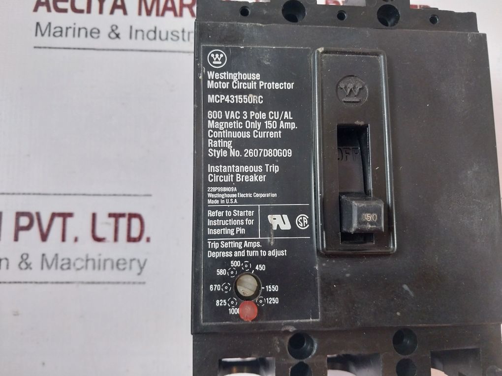 Westinghouse Mcp431550Rc 3-pole Motor Circuit Protector 600Vac
