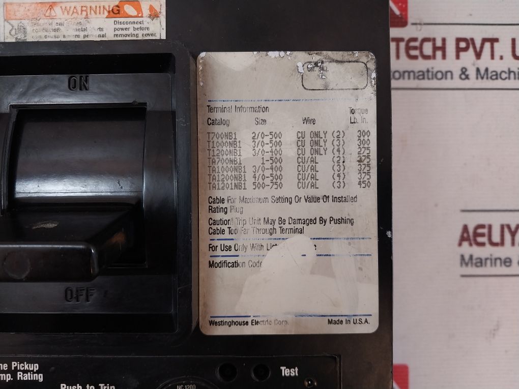 Westinghouse Nc31200F 3 Pole Circuit Breaker 800 Amp