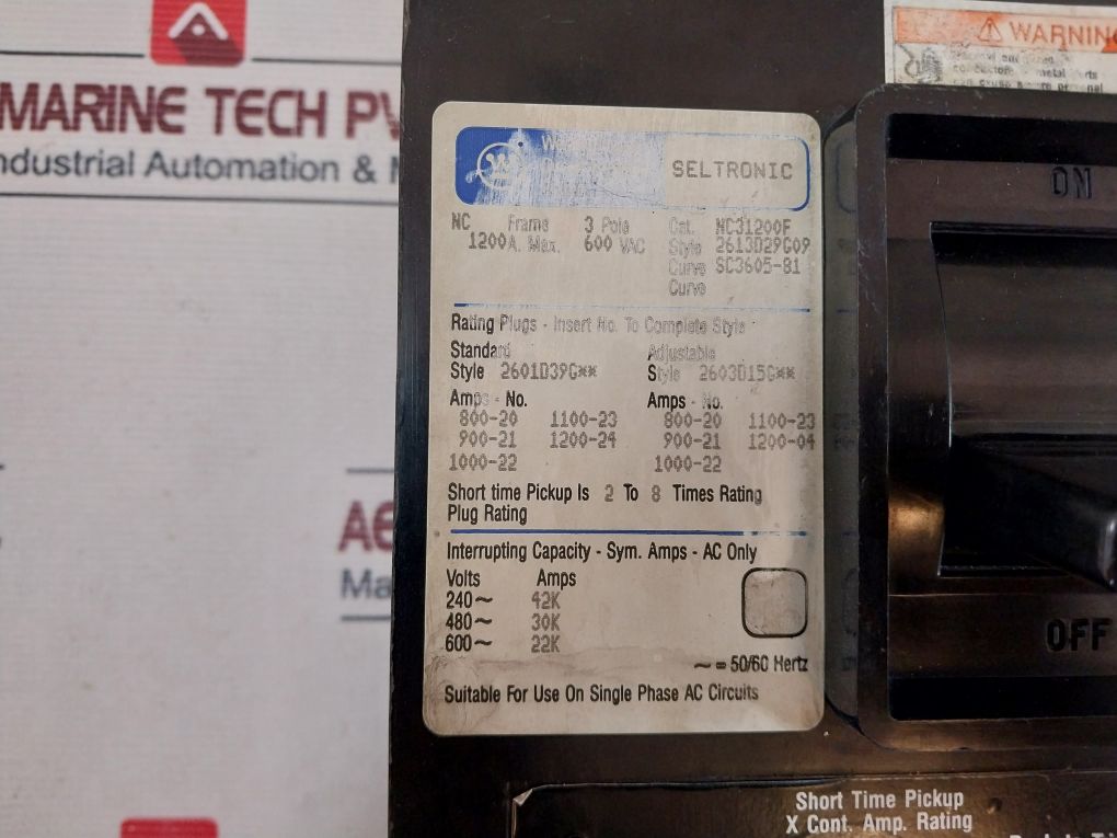 Westinghouse Nc31200F 3 Pole Circuit Breaker 800 Amp