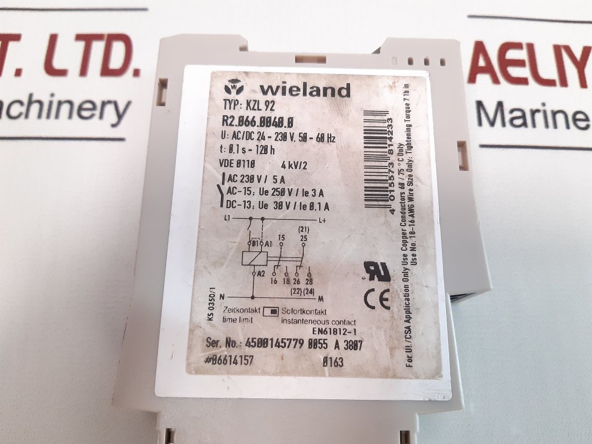 Wieland Kzl 92 Time Delay Relay 24-230V Ac/Dc