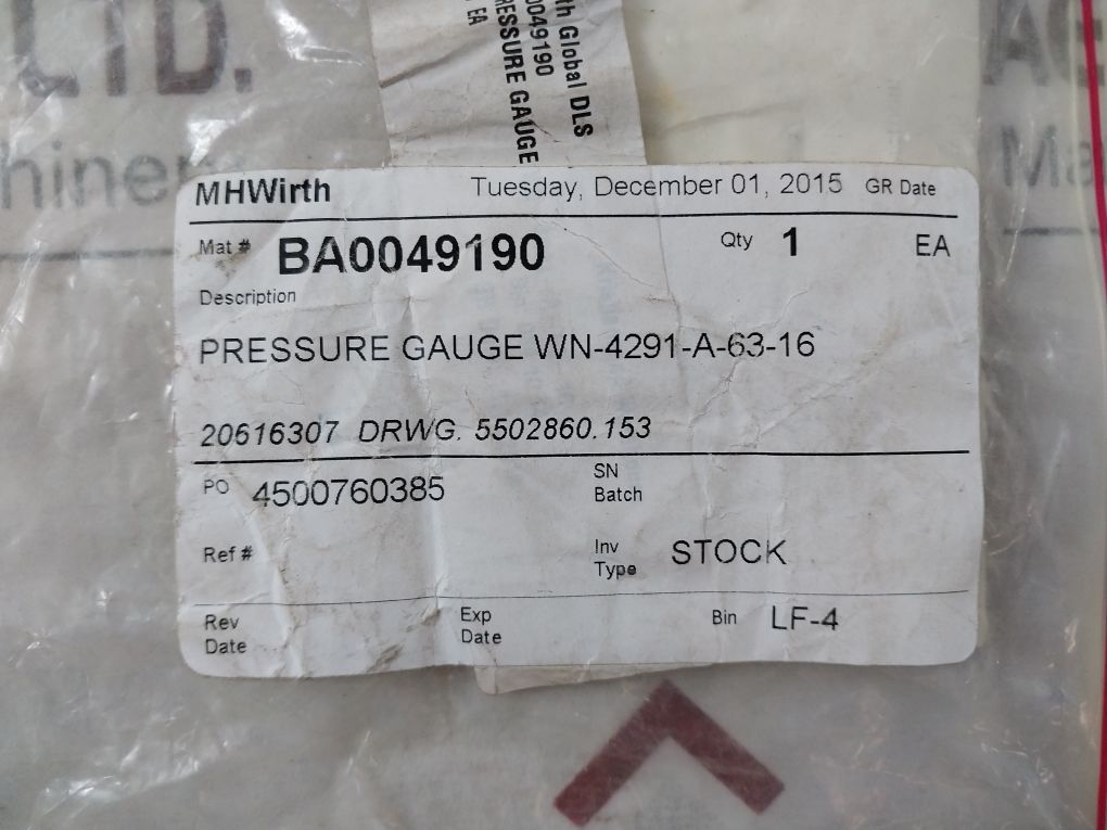 Wika Cl. 1.6 Pressure Gauge 0-16 Bar