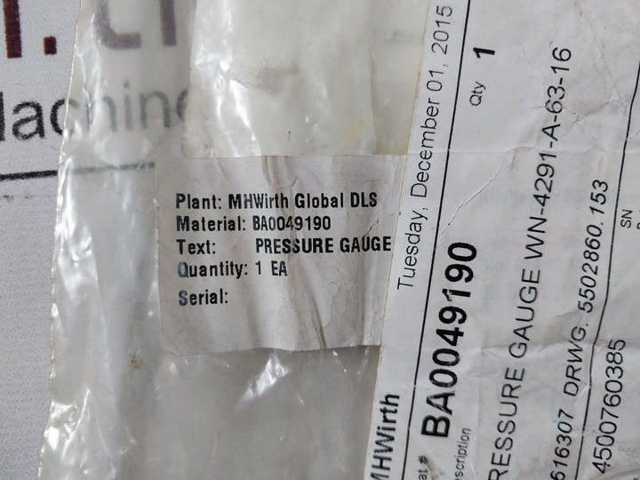 Wika Cl. 1.6 Pressure Gauge 0-16 Bar