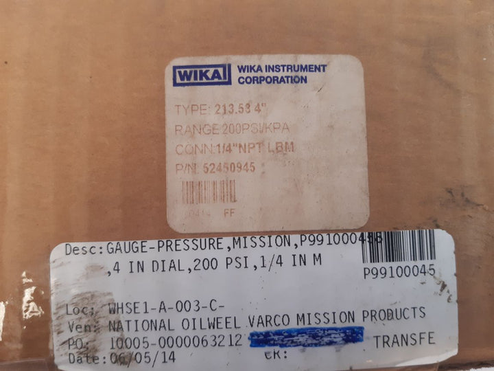 Wika 213.53 4” Pressure Gauge 200 PsiKpa