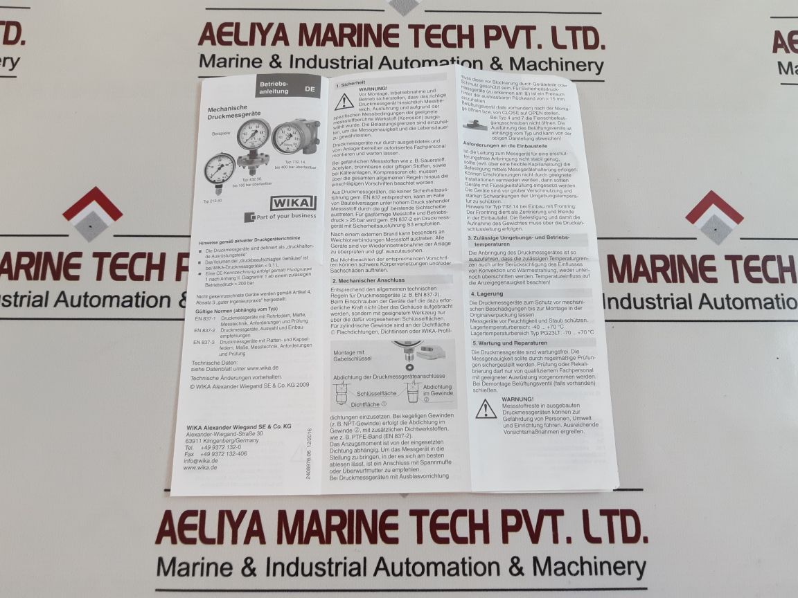 Wika En 837-1 Cl 1.0 Pressure Gauge 0 To 1000 Bar