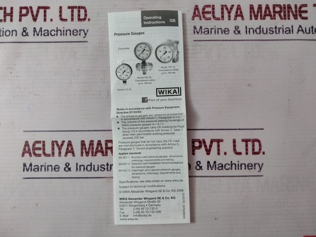 Wika 5430882276 Pressure Gauge 0-16 Bar