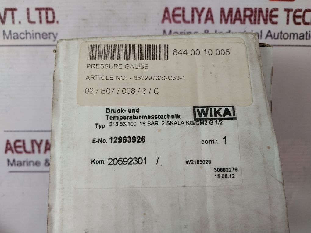 Wika 5430882276 Pressure Gauge 0-16 Bar