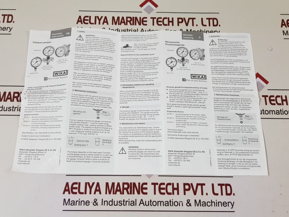 Wika En837-1 Cl. 1.0 Pressure Gauge 0-40 Bar
