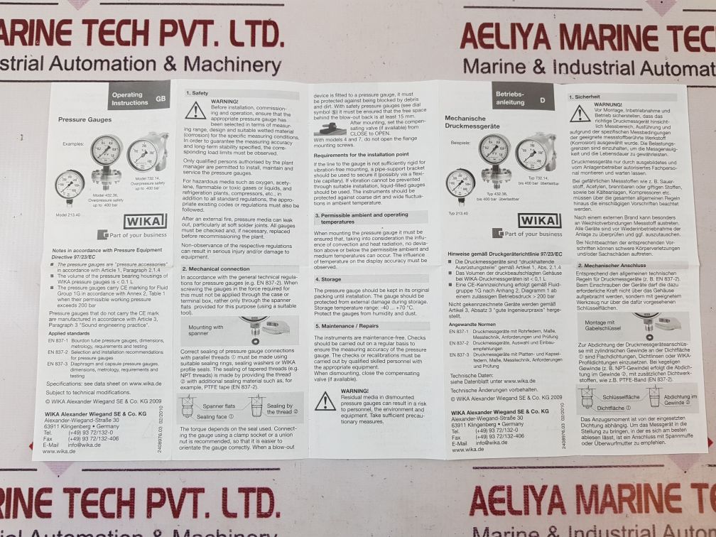 Wika En837-1 Cl. 1.0 Pressure Gauge 0-1.6 Bar
