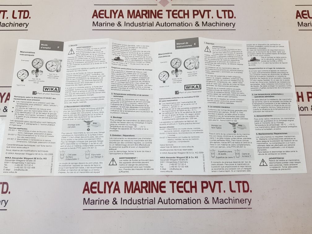 Wika En837-1 Cl. 1.0 Pressure Gauge 0-1.6 Bar
