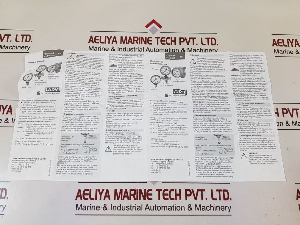 Wika En837-1 Cl. 1.0 Pressure Gauge 0-600 Bar
