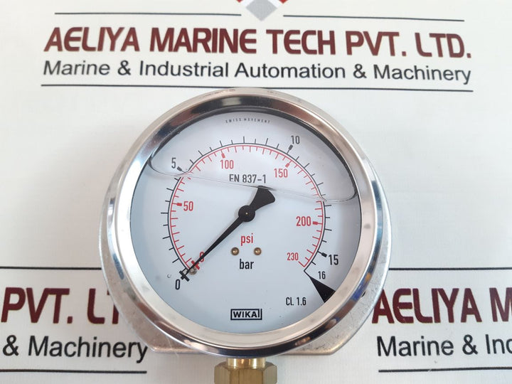 Wika En 837-1 Cl. 1.6 Pressure Gauge 0-16 Bar 0-230 Psi