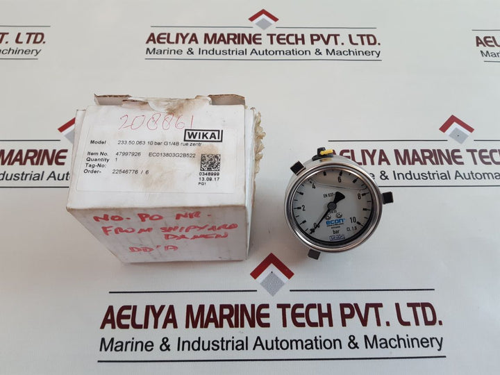 Wika En 837-1 Cl. 1.6 Pressure Gauge 0 To 10 Bar
