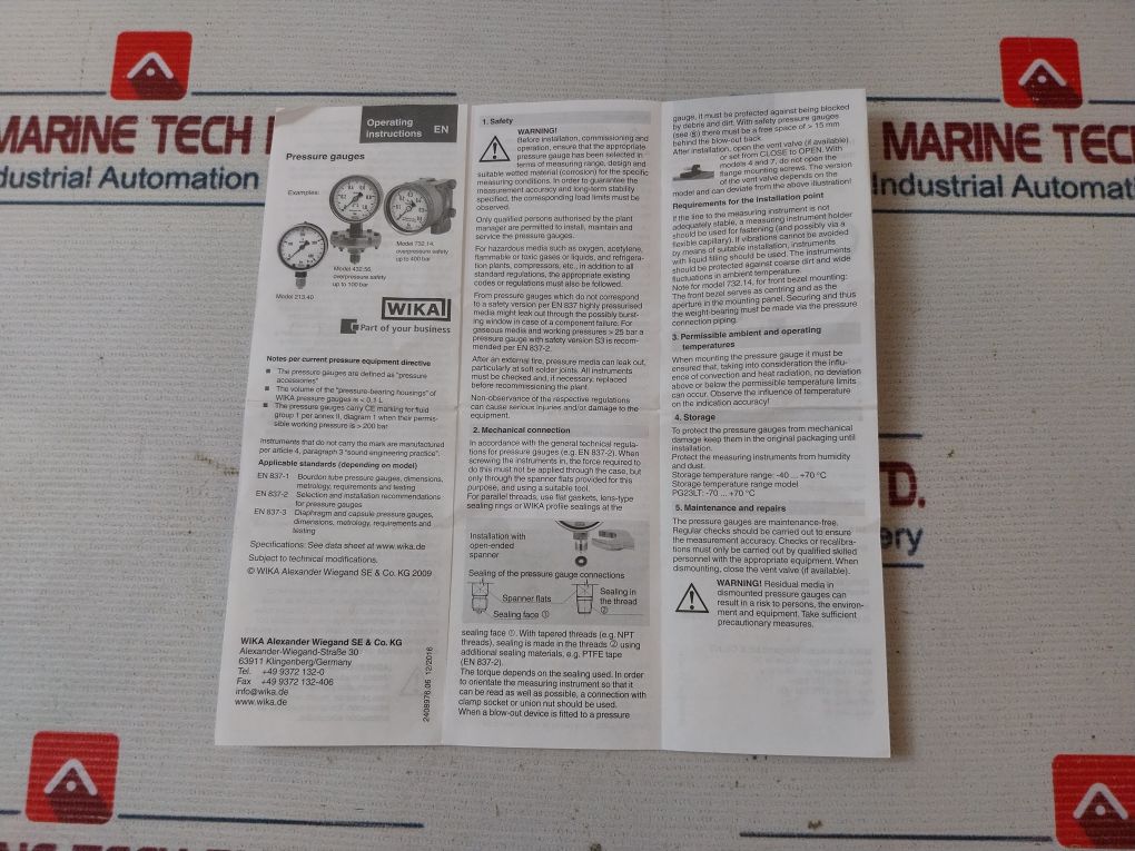 Wika En 837-1 Pressure Gauge 0-25 Bar