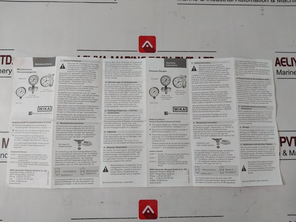 Wika En 837-1 Pressure Gauges 0 To 25 Bar